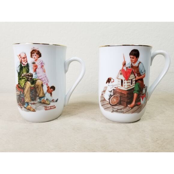 Norman Rockwell Coffee Mug Tea Cup 10oz The Cobbler 1982 A Dollhouse Japan x2 - Picture 1 of 12